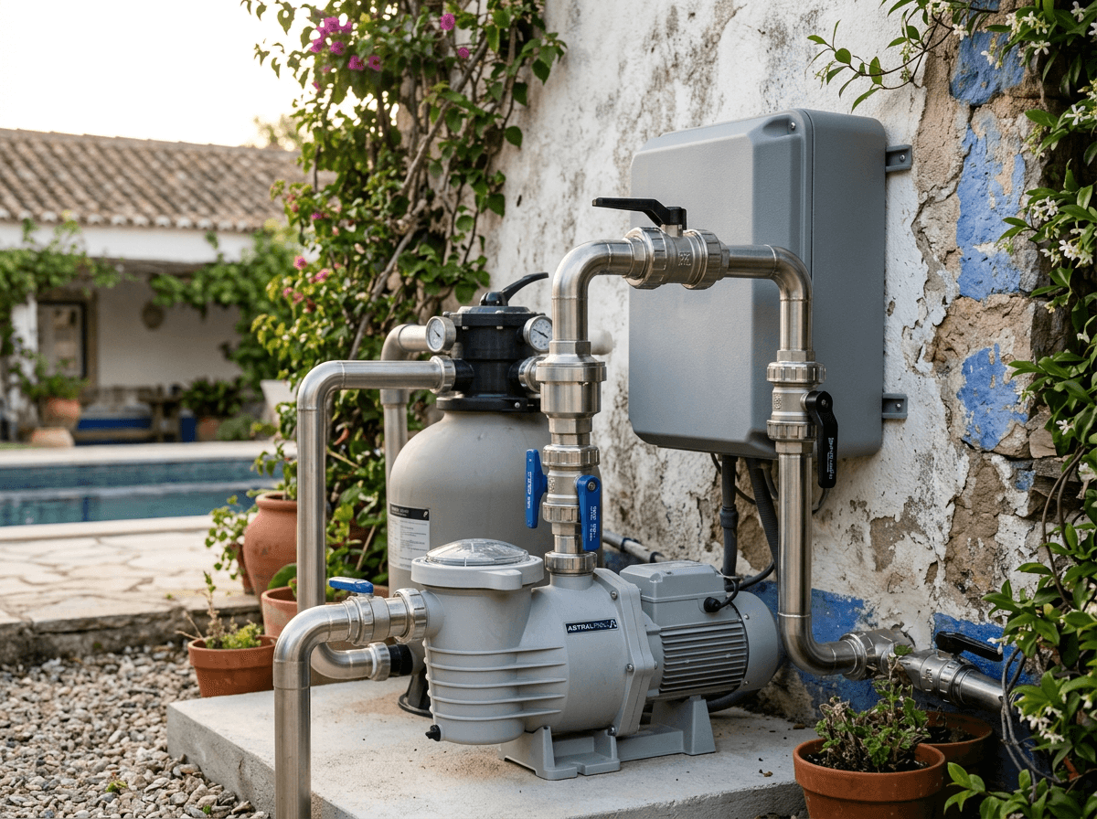 Pool pump and filter equipment for technical maintenance
