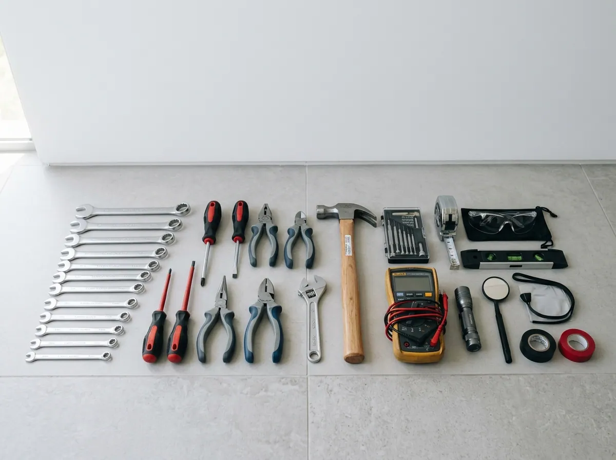 Professional tools prepared for an owner-approved property repair