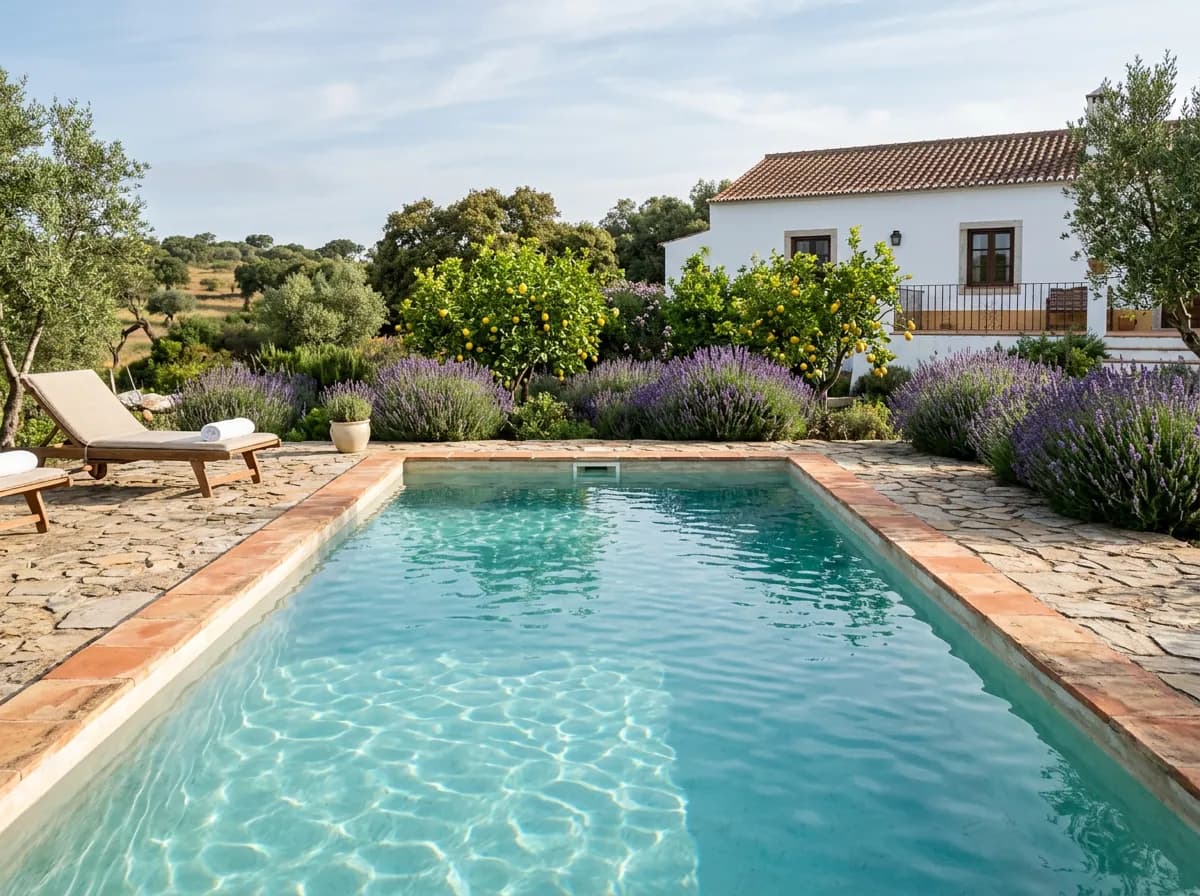 Clean residential pool at a Portuguese home