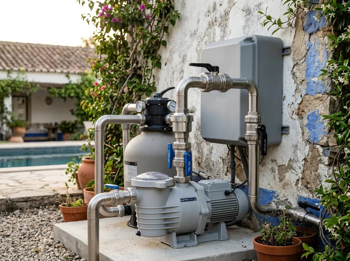 Pool pump and filter equipment for technical maintenance