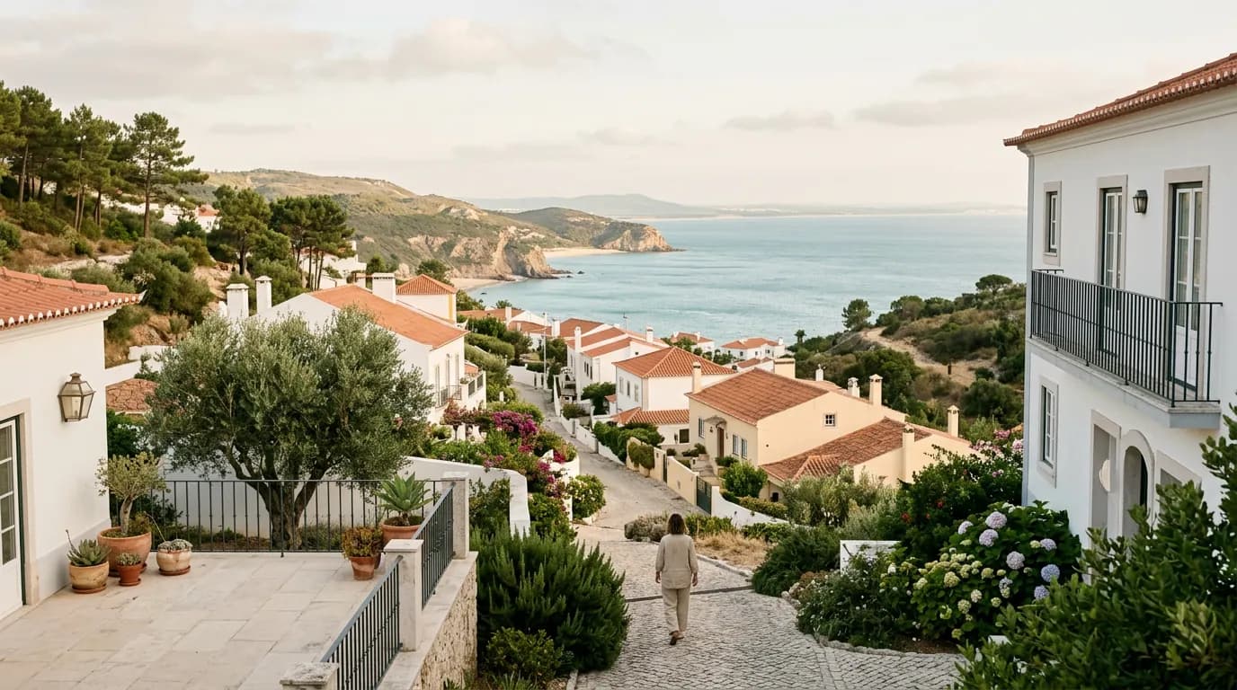 Coastal landscape near homes on the Tróia peninsula